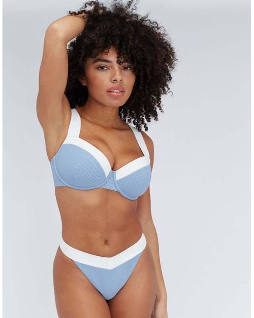 Boux Avenue Blue Rivoli Tanga Brazilian Bikini Bottoms Summer Chic Swimwear