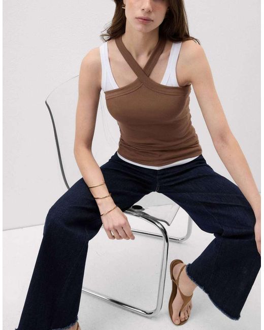 Intimissimi Brown Ribbed Superior Cotton Crossover Cami