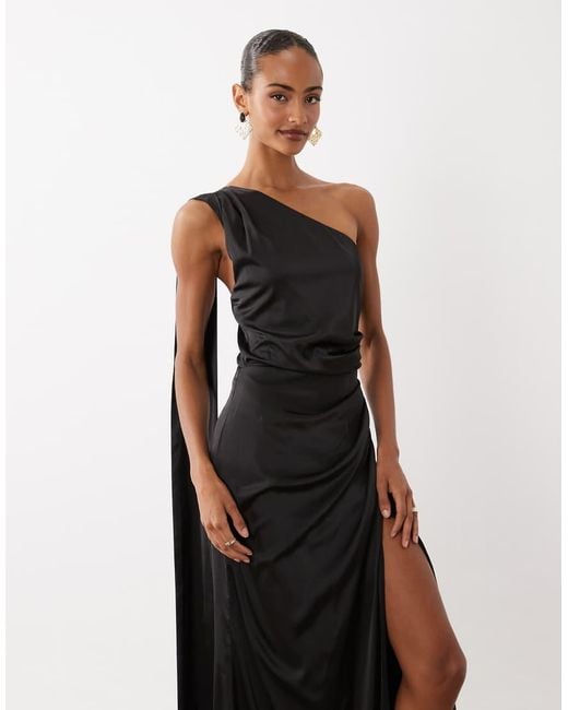 TFNC London White Satin One Shoulder Drape Back Split Detail Maxi Dress