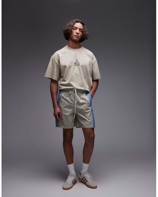 Parlez Blue Copa Contrast Panel Relaxed Shorts for men