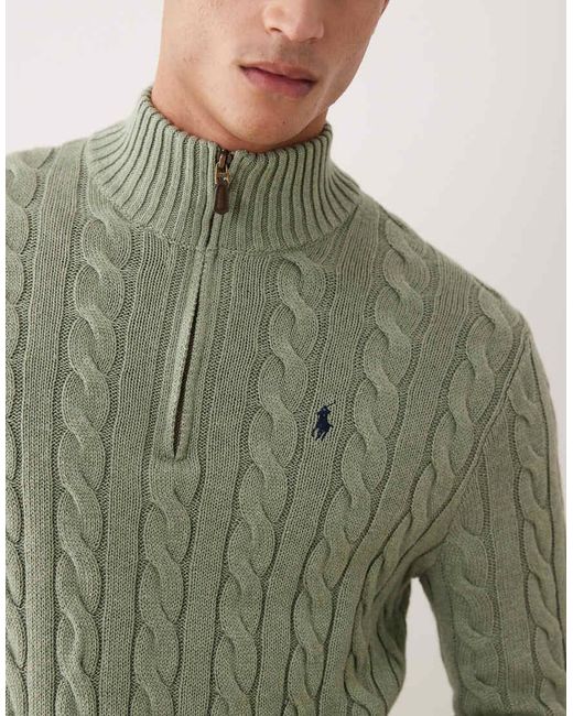 Polo Ralph Lauren Green Driver Icon Logo Cotton Cable Knit Half Zip Jumper for men