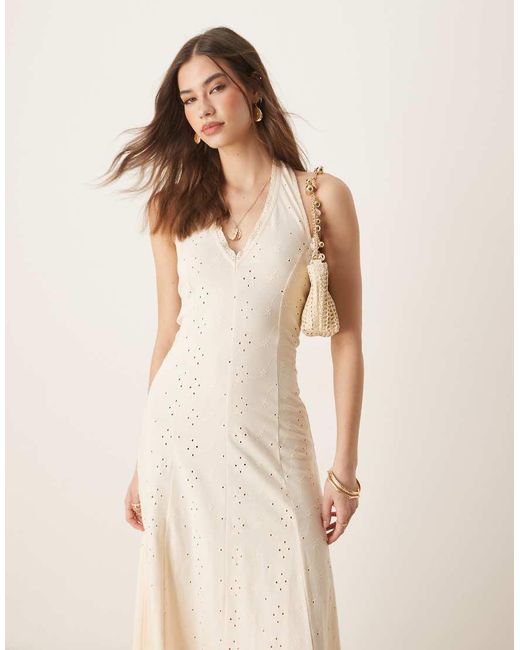 ASOS Natural Broderie Halter Midi Dress