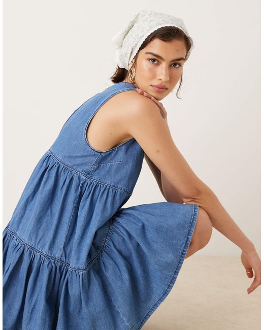 ASOS Blue Denim Tiered Mini Dress