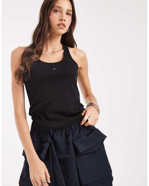 Tommy Hilfiger Black Rib Slim Fit Singlet With Racer Back