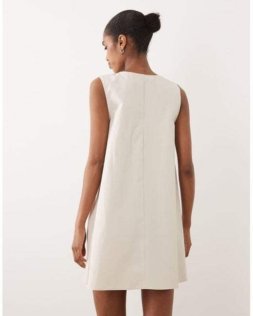 ASOS Natural Ruched Plunge Barrel Mini Dress