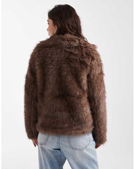 New Look Brown Cropped Faux Fur Jacket