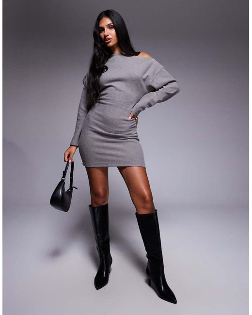 ASOS Gray Supersoft Off Shoulder Mini Dress
