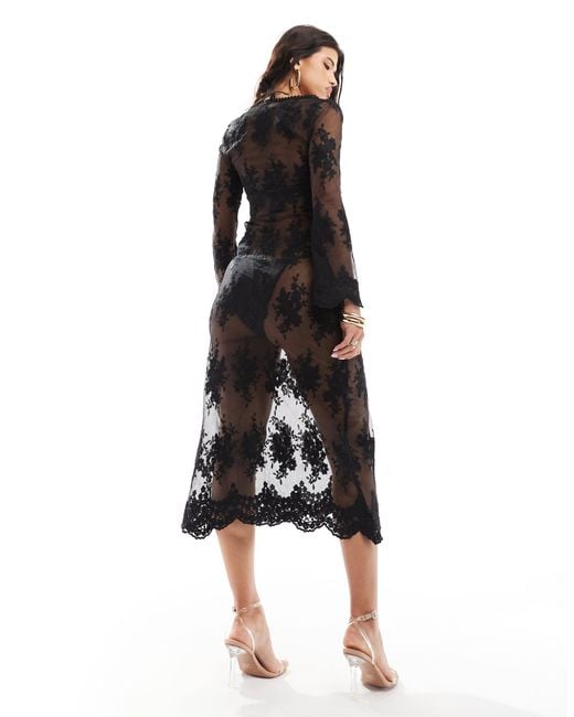 Love Triangle Sheer Lace Maxi Dress in Black | Lyst