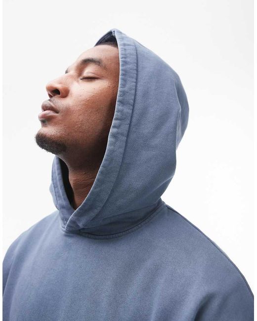 Sudadera Azul Lavado Extragrande Con Capucha De Topman de hombre de color Blue