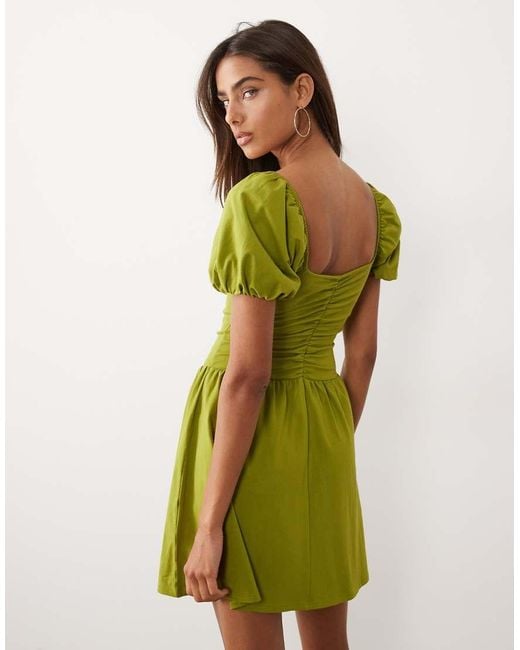 ASOS Green Ruched Front Mini Tea Dress
