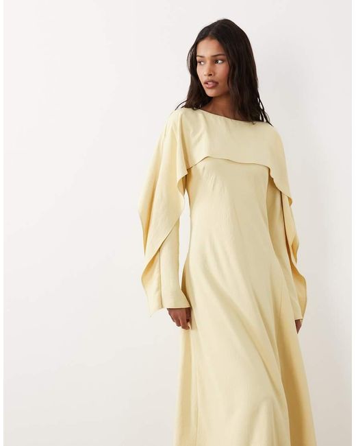 ASOS Natural Maxi Godets Dress With Cape
