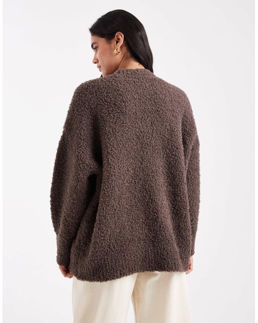ASOS Brown Oversized Boucle Jumper With Curved Hem