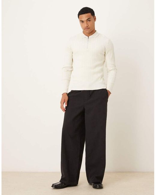ASOS White Muscle Fit Long Sleeve Polo With Zip for men