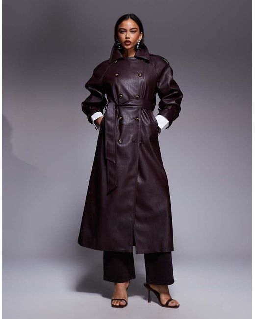 ASOS Blue Asos X The Sourced Collection Faux Leather Pebble Trench