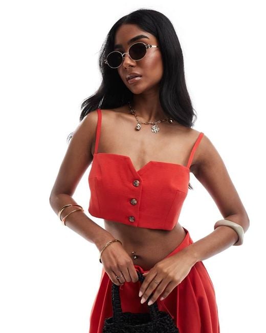 Bershka Red Notch Front Tailo Strappy Top Co-ord