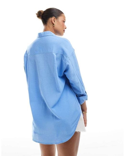 Stradivarius Overhemd Van Linnenmix Met Lange Mouwen in het Blue