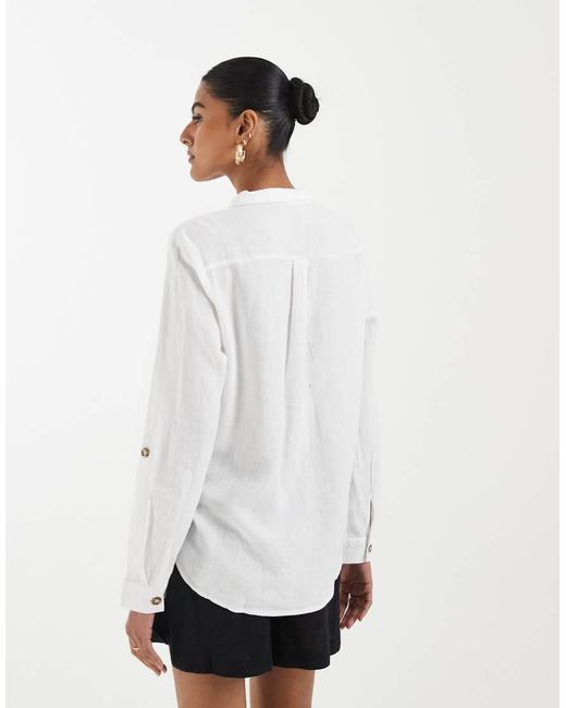 Vero Moda White Utility Style Pocketed Front Linen Blend Shirt