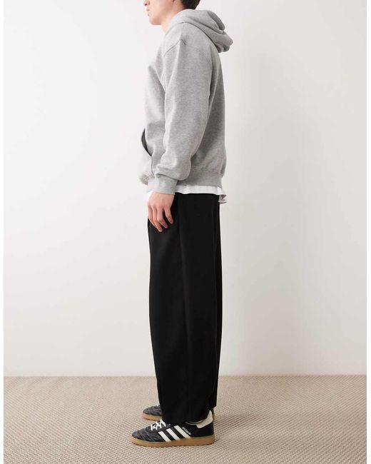 ASOS Black Tailored Pleated Wide Barrel Leg Trousers With Wool for men