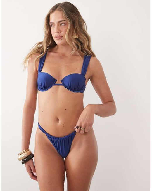 CUPSHE Blue Ruched Undewire Bikini Top