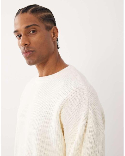 Cotton On White Box Fit Crew Knit Sweater for men
