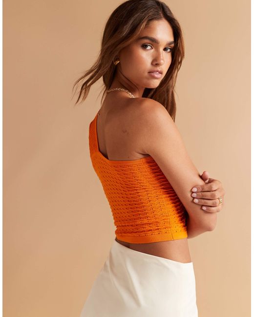 Top asymétrique effet maille au crochet JJXX en coloris Orange
