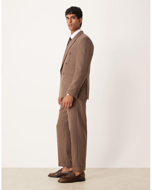 ASOS Natural Tapered Suit Trousers With Wool Pinstripe for men