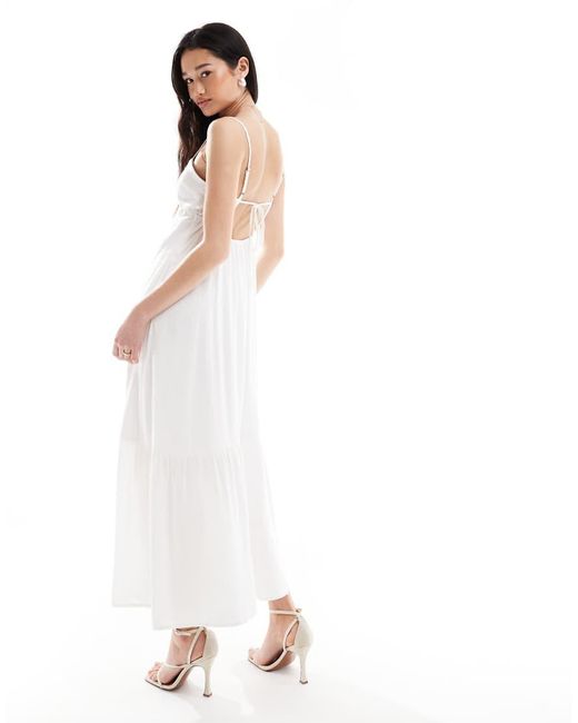 Hollister White Square Neck Babydoll Maxi Dress With A Slit