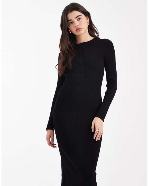 New Look Black Knitted Button Down Midi Dress