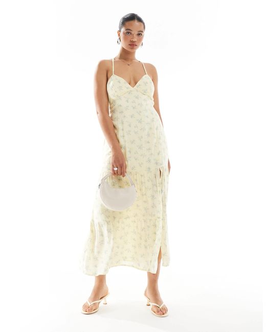 hollister maxi dress halterneck with tiered hem detail in navy paisley print Outer fabric material Hollister Open Back Maxi Dress