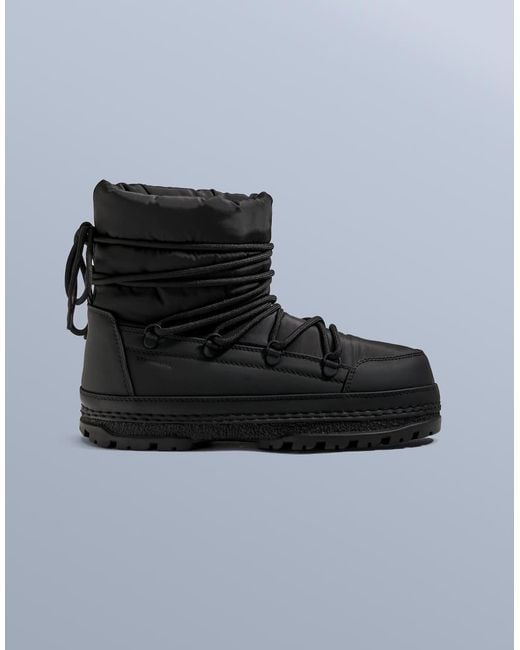 Oysho Black Lace-Up Nylon Après-Ski Boots