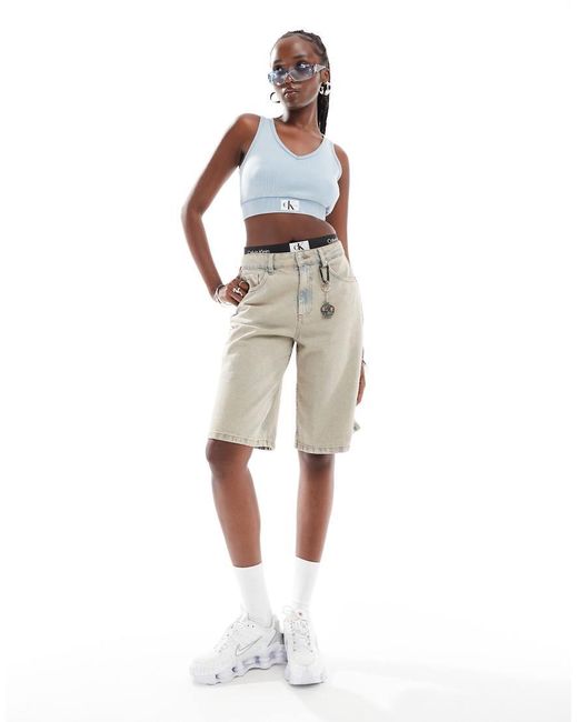 Calvin Klein Geribbelde Crop Top Met V-Hals En Label in het White