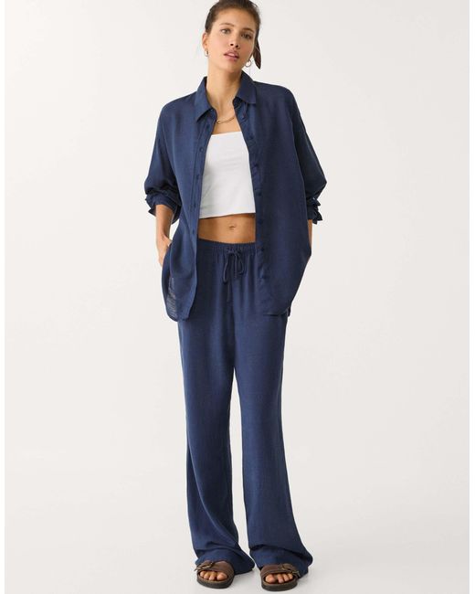 Stradivarius Blue – leinenmix-hemd