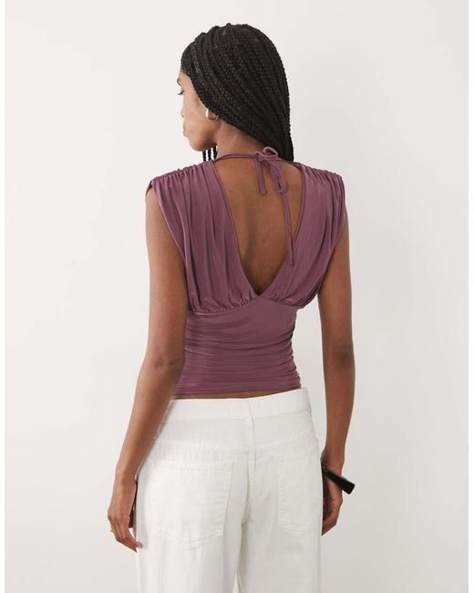 Miss Selfridge Purple V-neck Ruched Tank Top