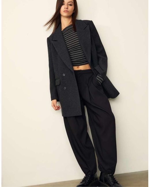 Stradivarius Blue Smart Balloon Fit Trousers With Darts