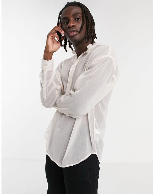 Chemise à enfiler oversize en mousseline avec col à volants ASOS pour homme  en coloris Blanc | Lyst