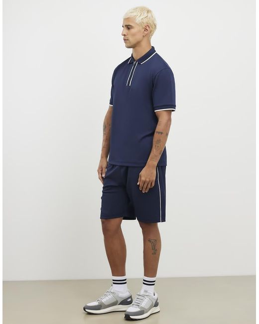 River Island Blue Slim Fit Textured Tipped Shorts for men
