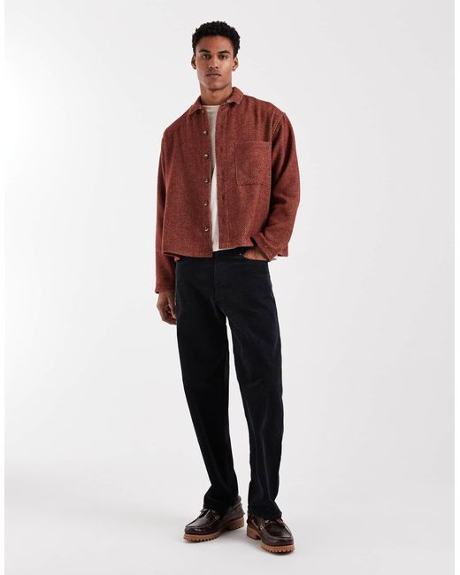 Chemise coupe carrée oversize en imitation laine à chevrons - rouille ASOS pour homme en coloris Red