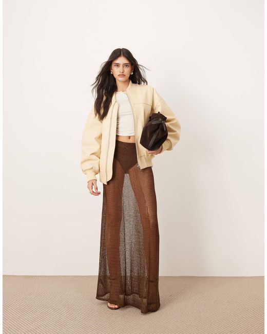 ARRANGE Natural Metallic Knitted Sheer Sweeping Maxi Skirt