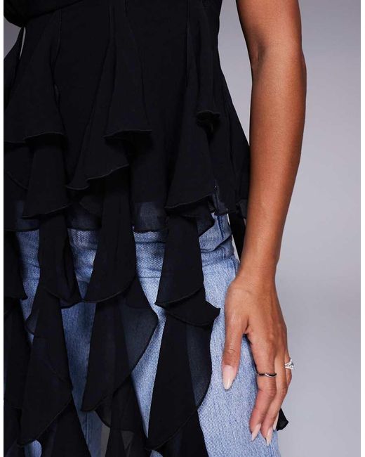 ASOS Blue exaggerated Waterfall Ruffle Top