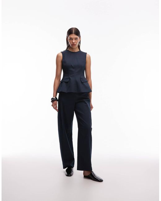 ASOS Blue Tailored Barrel Leg Trousers Co-Ord