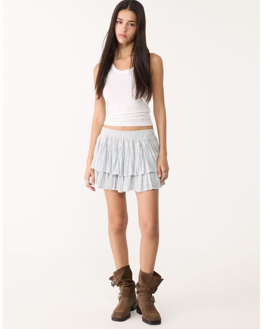 Stradivarius White Ruffled Mini Skort