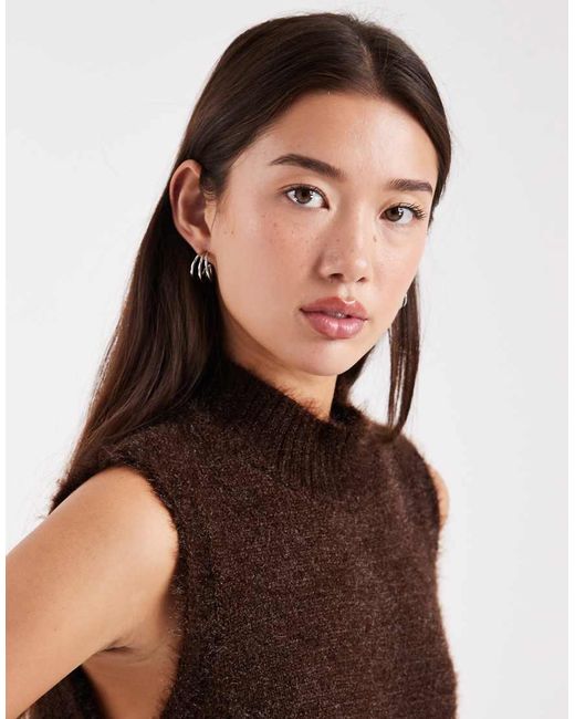 ASOS Black Fluffy Knitted Tank Top With High Neck