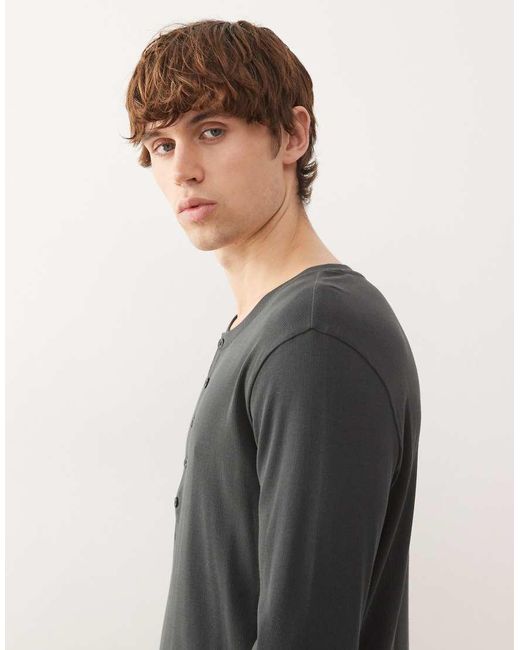 Weekday Gray Henley Long Sleeve Top for men