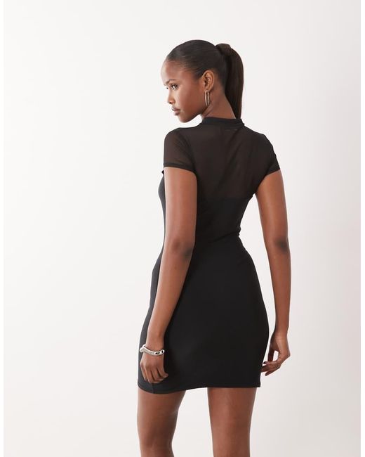 ASOS Natural Slinky Rouleau Loop Mini Dress With Mesh Cutout