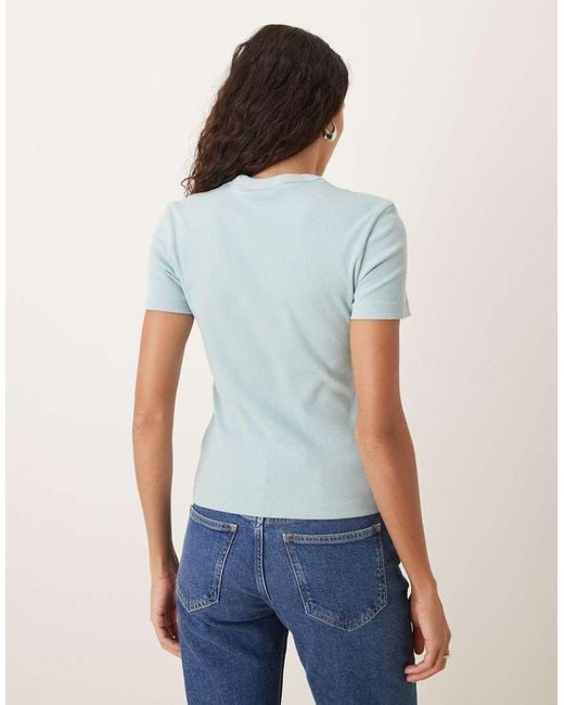 Calvin Klein Aansluitend Geribbeld T-Shirt Met Geweven Label in het Blue