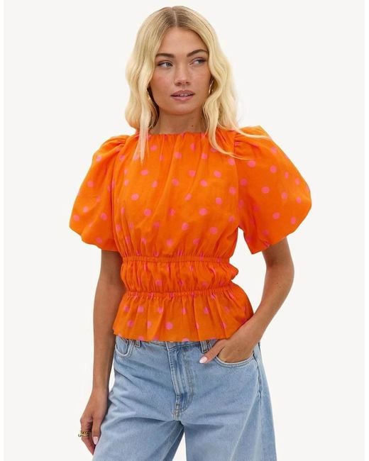 Loavies Orange Vivid Love Polka Dot Top