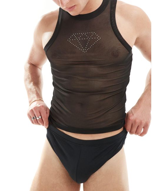 ASOS Black Co-ord Mesh Swim Vest With Diamante Stars for men