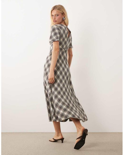 Nobody's Child Natural Rowena V Neck Flutter Sleeve Brushed Midi Dress
