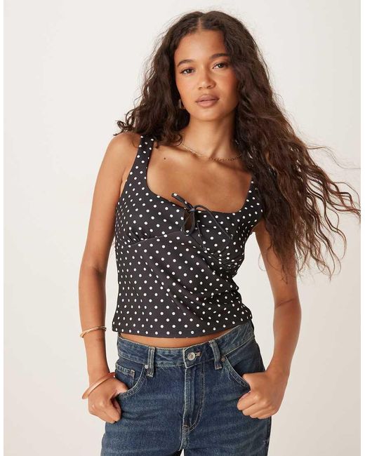 Top De Estilo Mesonera Con Pecho Fruncido, Detalle De Lazada Y Estampado De De ASOS de color Blue