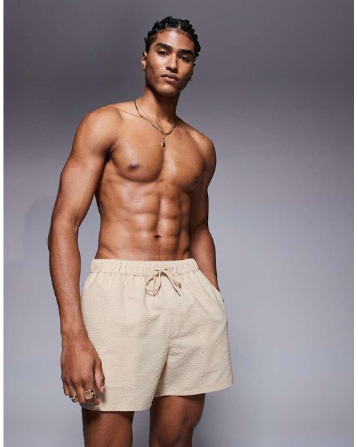 ASOS White Seersucker Swim Shorts for men